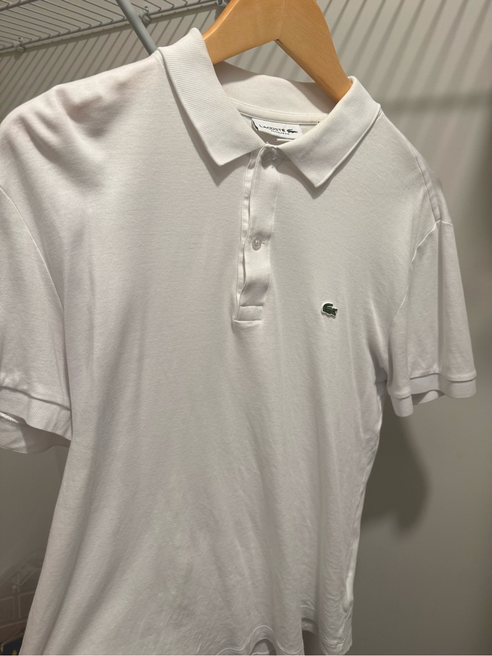 Lacoste Men's White Cotton Pique Polo with Green Crocodile